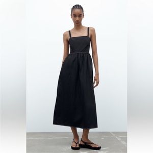 ZARA Contrasting Tie Back Midi Dress with Pockets